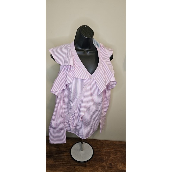 Why Dress Tops - Why Dress Women's Pink & White Cold Sholder Top Size Large ( NWT)